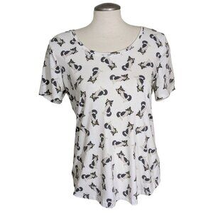 Womens All Over Fox Print Shirt Top Size Medium Ivory Grey Foxes Stretch